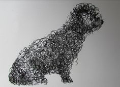 a black and white drawing of a dog