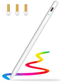 an image of a white pen with rainbow swirls on it and three gold tips