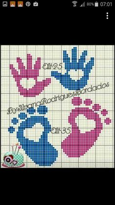 cross stitch pattern with two blue and pink flowers on the bottom, one is an owl