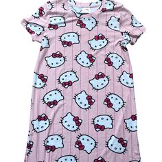 Nwt Adorable, Hello Kitty Nightgown, Pajamas Pink Kawaii Sleepwear For Lounging, Pink Cotton Nightgown For Lounging, Kawaii Pink Sleepwear For Bedtime, Pink Kawaii Sleepwear For Spring, Cute Pink Sleepwear For Overnight, Casual Nightgown For Loungewear, Cute Fitted Sleepwear For Bedtime, Cute Pink Hello Kitty Sleepwear, Hello Kitty Print Summer Sleepwear