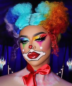 Bright Halloween Makeup, Clown Makeup Girl, Female Clown Makeup, Clown Makeup Cute, Rainbow Clown Makeup, Neon Clown Makeup, Maquillaje De Payaso Mujer, Colorful Clown Makeup, Girl Clown Makeup