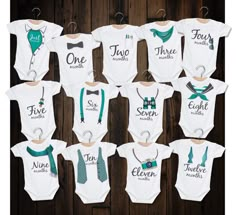 baby onesuits with ties and name on them