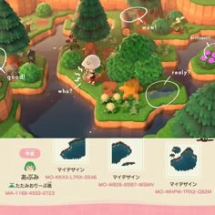 an animal crossing game is shown in the screen above it's animation style map