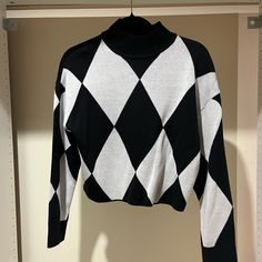 H&M Sweater, Can Be Worn Double Sided, Checkered. Never Worn, Great Condition! Double Sided, Colorful Sweaters, H&m, Sweaters For Women, Siding, Black And White, White, Women Shopping, Black