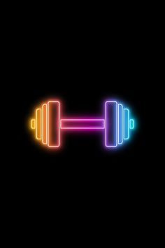 two dumbbells glowing in the dark on a black background with neon colors illustration