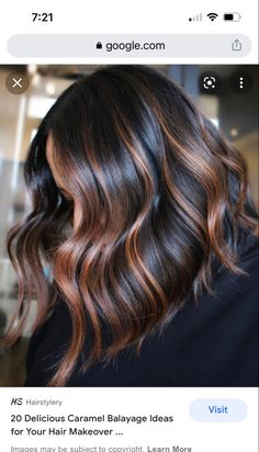 Balayage With Black Hair, Partial Blonde, Balayage Copper, Cinnamon Balayage, Balayage Black, Highlights Pink, Highlights On Black Hair, Balayage Dark, Highlight Bob