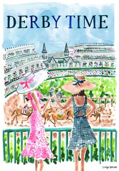 the cover of derby time, featuring two women in dresses and hats standing on a balcony