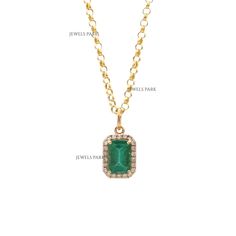 Emerald cut emerald diamond pendant necklace gold | Natural emerald mini octagon cut pendant gold | Mini emerald diamond halo pendant gold STONE DETAILS : ✦ Gemstone : Emerald ✦ Gemstone Type : Natural ✦ Gemstone Size : 6X8 MM ✦ Gemstone Shape : Octagon \ Emerald Cut ✦ Number of gemstones : 1 ✦ Gemstone Weight : 1.70 Carats ✦ Gemstone Grade : AAA DIAMOND DETAILS : ✦ Diamond Type : Natural ✦ Diamond Size : 1.30 mm ✦ Diamond Color : F-G ✦ Diamond Clarity : Slightly included ✦ Diamond Cut : Excelle Emerald Cut Diamond Necklace As A Gift, Emerald Diamond Pendant, Rainbow Sapphires, Pendant Necklace Gold, Rainbow Bracelet, Halo Pendant, Pendant Gold, Emerald Gemstone, Best Diamond