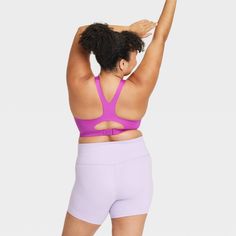 Why we're ALL IN: Embossed high-support sports bra takes you through exercise in comfort with moisture-wicking and quick-drying properties to help keep you cool, and adjustable front straps that help you find the right fit. Wireless, molded cups offer a customizable fit, and the bra is finished with a V-neck back for sporty flair. All in Motion™: Made for every move, priced for every day. Functional Sports Bra For Light Exercise With Moisture-wicking, Functional Moisture-wicking Sports Bra For Light Exercise, Functional Purple Sports Bra For Workout, Breathable Purple Athleisure Sports Bra, Supportive Athletic Sports Bra For Light Exercise, Supportive Athletic Fit Sports Bra For Light Exercise, Supportive Activewear For Light Exercise With Medium Bust Support, Gym Activewear With Medium Bust Support, Functional Activewear With Medium Bust Support For Light Exercise