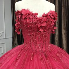 Details: Silhouette: Ball Gown Style Fabric: Lace Fabric Color: Red Color Length: Cathedral Train Neckline: Strapless Neckline Sleeves: Sleeveless Back: Lace-Up Back Embellishment: Appliqued