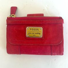 Fossil "Long Live Vintage 1954" Wallet Excellent Like Never Used Condition Bi-Fold Wallet In Rich Red Color By Fossil. This Wallet Is Soft And Supple. It Is Made Of Lamb Hide Leather. It Snaps Close. Has An Outside Snap Close Slip Pocket On Front. And A Large Zip Slip Pocket. Inside There Are 11 Card Slots And An Id Slit. Also Inside Are One Large Zip Pocket And One Large Slip Pocket. Measures When Wallet Is Closed: 5.5" X 4" Fossil Wallet, Fossil Bags, Fold Wallet, Long Live, Fossil, Red Color, Card Slots, Slots, Zip Pockets