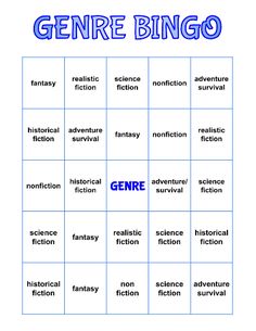 a game board with the words genre bingo on it