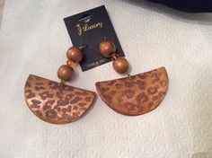 Leopard earrings, animal print earrings, semi-circle earrings, clip on earrings, wood earrings, Hal circle earrings, paper earrings by glitternglamjewelry on Etsy Earrings Paper, Leopard Earrings, Animal Print Earrings, Stylish Earrings, Copper Brown, Brown Women