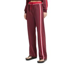 100% Poly Material, Athletic Style Fabric Retro Design & Colors, Does Have The Front Pockets Elastic Waist & Drawstring Appx 17" At The Waist & 30" Inseam Please Message With Any Questions About Measurements, Material, Etc New With The Tags Red Wide Leg Sweatpants With Elastic Waistband, Trendy Red Pants With Elastic Waistband, Casual Burgundy Wide-leg Pants, Sporty Red Straight Leg Bottoms, Wide Leg Track Pants, Athletic Style, Maroon Red, Active Wear Pants, Athletic Fashion