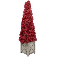 Artificial red berry topiary Christmas tree. Tree filled with clusters of red berries. Gray wooden potted square base Christmas Topiary, Boxwood Topiary, Artificial Boxwood, Tree Tree, Red 40, Christmas Central, Pillows Flowers, Food Storage Containers Organization, So Real