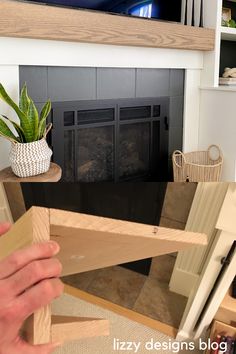 Learn how to build a DIY mantel and paint tiles to makeover a fireplace Retile Fireplace Diy, Retile Fireplace, Mantle Makeover Diy, Diy Mantel Fireplace, Airplane Bungalow, Fireplace Mantel Makeover, Mantle Makeover, Paint Tiles