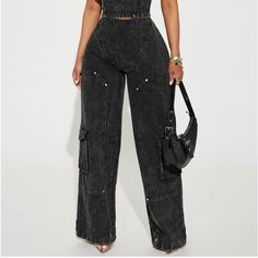 Brand New With Tags. Only Pants. Top Not Included. Sold Out Online! Denim Cargo Pants, Style Cargo Pants, Denim Cargo, Fashion Nova Pants, Fashion Nova Jeans, Biker Style, Black Stone, Pants Color, Jeans Black