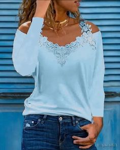 Lasaky - Contrast lace off-the-shoulder top Streetwear Dress, Spaghetti Strap Blouses, Lace Strapless, Womens Tops Summer, Shoulder Shirts, Lace Shirt, Fashion Colours, Lace Blouse, Summer Tops