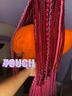 Red And Pink Knotless Braids, Burgundy And Pink Braids, Red And Pink Braids, Blonde And Pink Box Braids, Hair Color Orange, Braided Hairstyles For Teens, Colored Braids, Blonde Braids, Red To Blonde