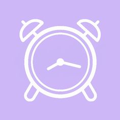 an alarm clock is shown in white on a light purple background with the word time