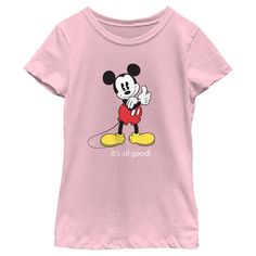 Brighten up your little one's wardrobe with the charming Mickey & Friends "It's All Good" T-Shirt in light pink. This delightful tee is perfect for any young Disney enthusiast.

- Size: X-Small
- Color: Light Pink
- Material: Cotton blend
- Gender: Female
- Age Group: Kids

Featuring a retro-inspired graphic of Mickey Mouse giving a thumbs up and the cheerful message "It's all good," this t-shirt is a must-have for visits to Disney parks or everyday fun. Officially licensed, it ensures authentic Disney Minnie Mouse Pink T-shirt, Disney Pink Minnie Mouse T-shirt, Pink Minnie Mouse T-shirt For Disney Fan Events, Pink Mickey Mouse Cotton T-shirt, Pink Cotton Mickey Mouse T-shirt, Pink Mickey Mouse T-shirt For Disney Events, Pink Minnie Mouse Crew Neck T-shirt, Pink Mickey Mouse T-shirt With Crew Neck, Pink Mickey Mouse Crew Neck Top