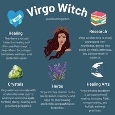 the virgo witch info sheet is shown with different types of witches and their meanings