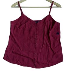 Abercrombie & Fitch Maroon Polka Dot Button Front Tank Top New With Tags Size Small Beautiful Maroon/Brick Red Colored Tank With Blue Polka Dots Fabric Covered Buttons Down The Front Beautiful Flowy Fabric Adjustable Spaghetti Straps See Pics For Details Summer Polka Dot Tops With Button Closure, Polka Dot Tops With Button Closure For Summer, Tie Strap Tank Top, White Lace Shirt, Y2k Cami, White Corset Top, Lace Up Tank Top, Lace Trim Cami, Linen Tank Top