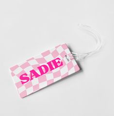 WAVY CHECKERBOARD PERSONALIZED BAG / LUGGAGE TAG Personalized Pink Luggage Tag Gift, Personalized Pink Bag For Back To School, Trendy Pink Luggage Tag For Travel, Pink Bags For Back To School Personalized Gift, Customizable Pink Luggage Tag, Personalized Rectangular Luggage Tag For School, Personalized Pink Luggage Tag, Trendy Rectangular Luggage Tag, Personalized Pink Fun Bag