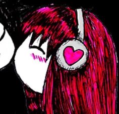 two girls with red hair and earphones on their ears are looking at each other