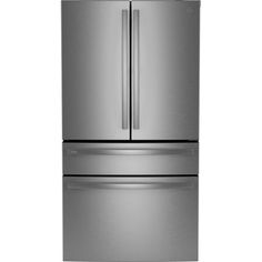 a stainless steel refrigerator freezer with two doors