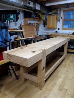 a workbench is being built in a workshop