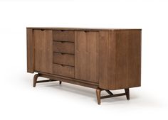 the sideboard is made out of wood and has three drawers on one end, and two