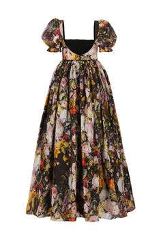 Fête des Fleurs Love Story Dress – Selkie Love Story Dress, Silk Dressing Gown, Empire Waist Maxi Dress, Corset Skirt, Puff Dress, Empire Waist Dress, Knitted Coat, Contrast Trim, Waist Dress