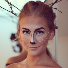 Deer halloween makeup and costume - Deer/doe halloween look by Sofiamilk Deer Halloween Makeup, Antler Ideas, Christmas Face Painting, Animal Makeup