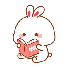 a cartoon bunny reading a book while sitting down