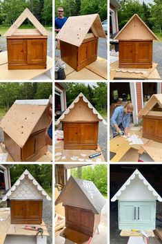 there are many different pictures of a house made out of wood