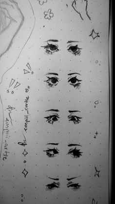 a drawing with many different types of eyes