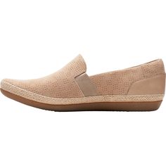 Slip into all day comfort in these stylish loafers. The Clarks Danelly Rae is a casual women's suede slip-on loafer with elastic goring and breathable perforated upper.These Clarks Danelly Rae Sand Suede Women's Shoes have the following features: Suede upper Allover perforation complements the soft suede on this slip-on loafer Round toe Notched vamp with elastic gore insets Sizing: True to size Lightly padded footbed Allover perforation detail Leather patch on heel counter Jute midsole Grips sol Suede Shoes Women, Womens Clarks, Leather Patches, Soft Suede, Women's Shoes, Slip On Sneaker, Casual Women, Loafers, Slip On