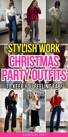 women in different outfits with the words stylish work christmas party outfits to keep you feeling