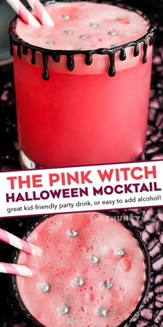 the pink witch halloween cocktail is ready to be eaten