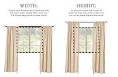 two different types of curtains with the words width and height in front of each window