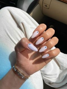 // e v i l e y e Nails Evil Eye, Evil Eye Nails, Eye Nail Art, Milky Nails, Classy Acrylic Nails, Almond Acrylic Nails, Neutral Nails, Minimalist Nails, Fire Nails