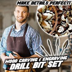 a man is holding a drill bit set