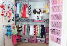 Girl's Closet from "Getting Organized: Kids' Rooms" Bedroom Accessories Ideas, Doll Clothes Storage Ideas, Ikea Stolmen, Girls Closet Organization, Kids Closet Organization, Closet Organization Diy, Kid Closet, Girl Closet, Diy Closet