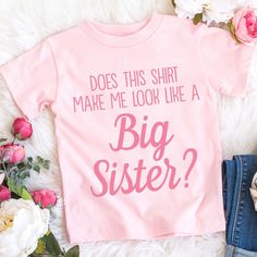 Let your little ones help spill the big news! >3 color shirts available: pink, blue and black >Price is per shirt >Select which design you prefer at checkout >Fast shipping year round Sibling Pregnancy Announcement, Big Sister Reveal, Big Sister Pregnancy Announcement, Big Sister Announcement Shirt, Pregnancy Announcement Big Sister, Pregnancy Announcement Sibling, Big Sister Announcement, Big Sister T Shirt, Promoted To Big Sister