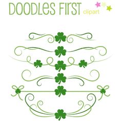 four leafed clovers with the words doodles first clipart on it's side