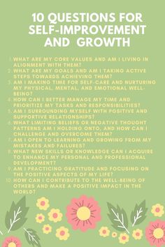 Embrace a journey of self-discovery and growth as you explore your values, goals, and mindset. Nurture your well-being, build positive relationships, and cultivate a mindset of gratitude and learning. Unleash your true potential and make a lasting impact in your life and the world. #Spring #SelfImprovement #Saturday #TransformYourLife Essential Questions, Academic Motivation, Teen Life, Your Values, Limiting Beliefs, Core Values, Self Care Routine, Emotional Wellness