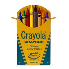 the crayons are in a yellow box