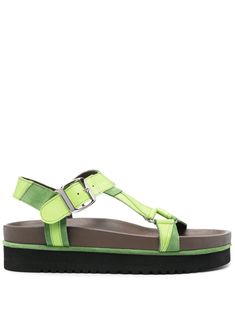 light green calf leather suede panelling almond open toe T-bar strap branded leather insole rubber sole buckle-fastening ankle strap Green Leather Sandals With Leather Footbed, Green Sandals With Leather Footbed For Spring, Green Leather Footbed Sandals For Spring, Spring Green Sandals With Leather Footbed, Green Sandals With Heel Strap, Green Leather Slingback Sandals For Summer, Green Round Toe Sandals With Leather Footbed, Green Leather Sandals With Leather Sole, Green Open Toe Slingback Sandals With Heel Strap