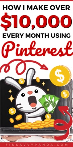 a woman holding up a laptop with the words how i make over $ 7, 000 per month using pinterest